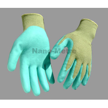 NMSAFETY 13 калибровочных полиэфира зеленого цвета, покрытая оболочкой, зеленая вода PU на ладони перчатки